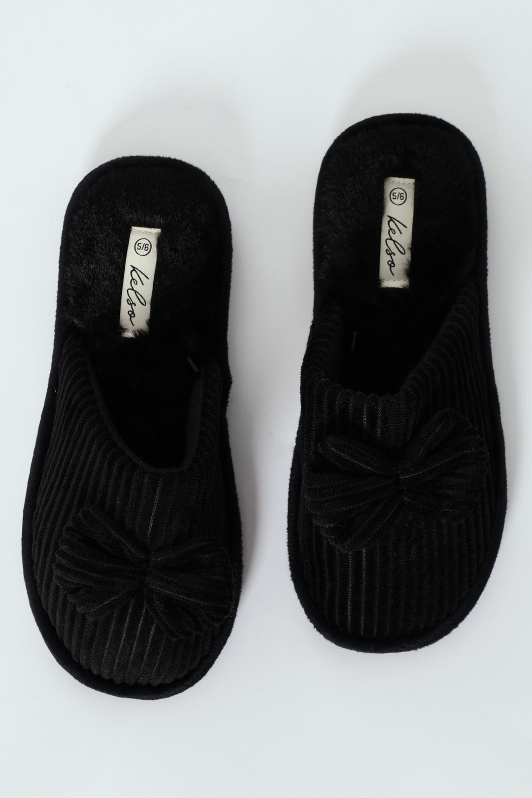 Corduroy Closed Toe Slipper With Bow Detail - Black