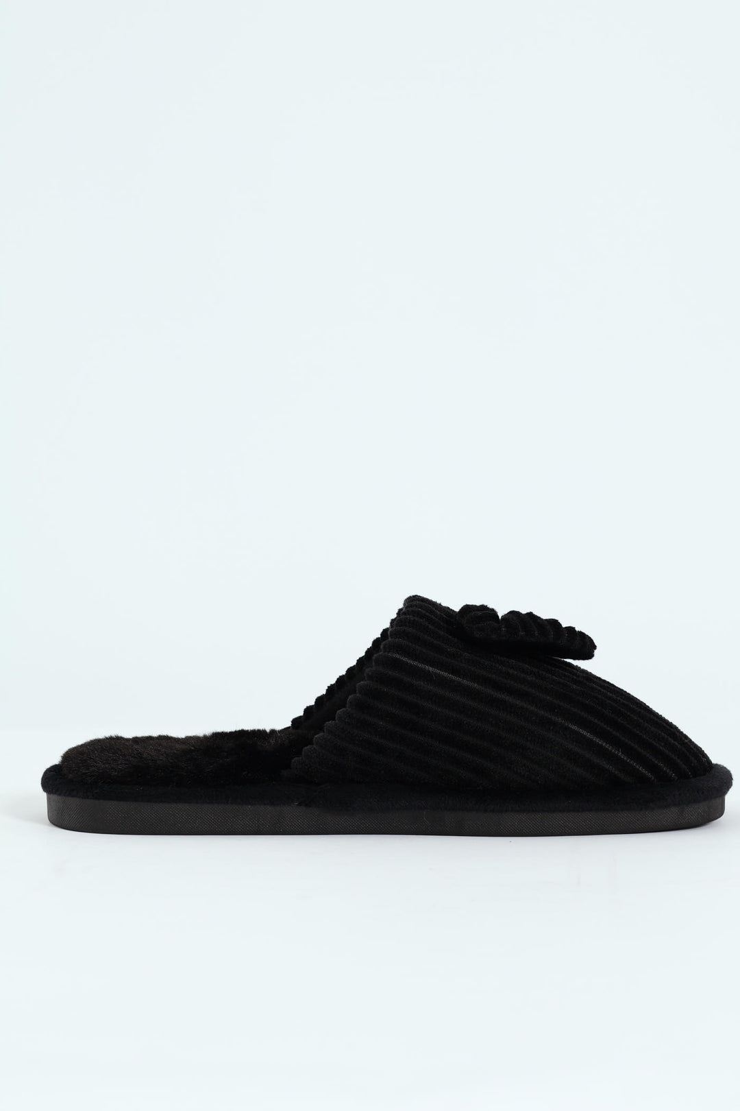Corduroy Closed Toe Slipper With Bow Detail - Black