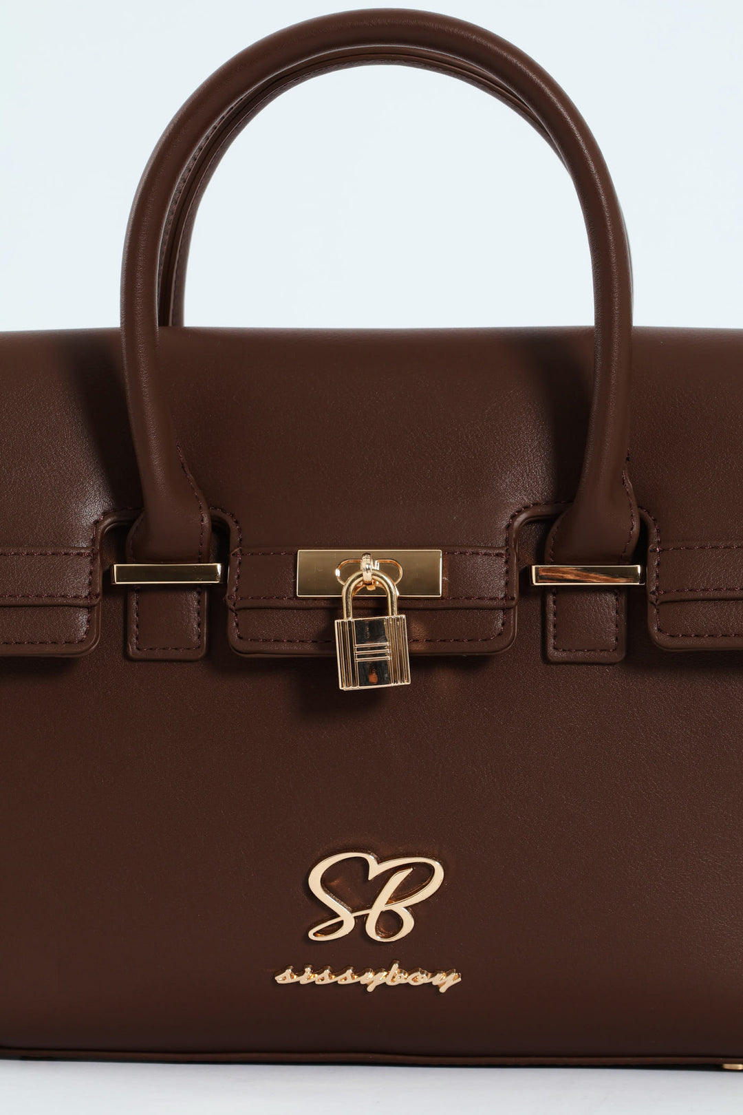 Handbag With Lock Detail - Chocolate
