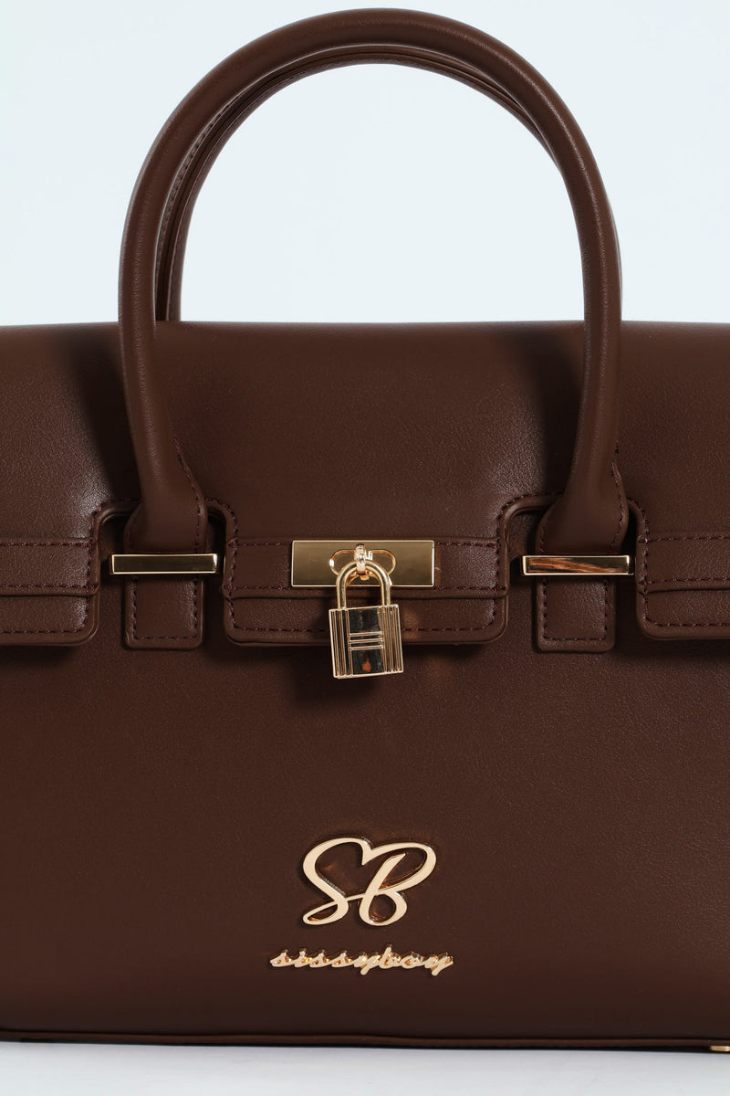 Handbag With Lock Detail - Chocolate