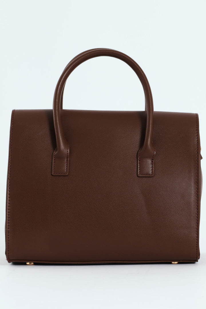 Handbag With Lock Detail - Chocolate