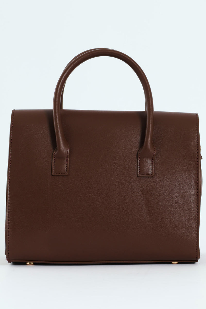 Handbag With Lock Detail - Chocolate