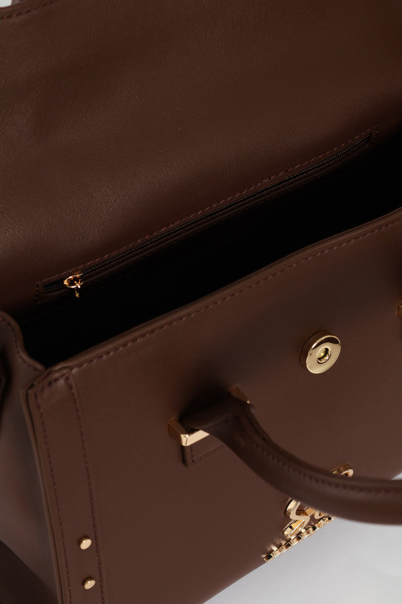 Handbag With Lock Detail - Chocolate