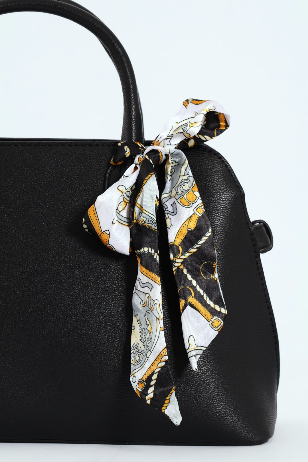 Ribbon Detail Double Handle Bowling Bag - Black