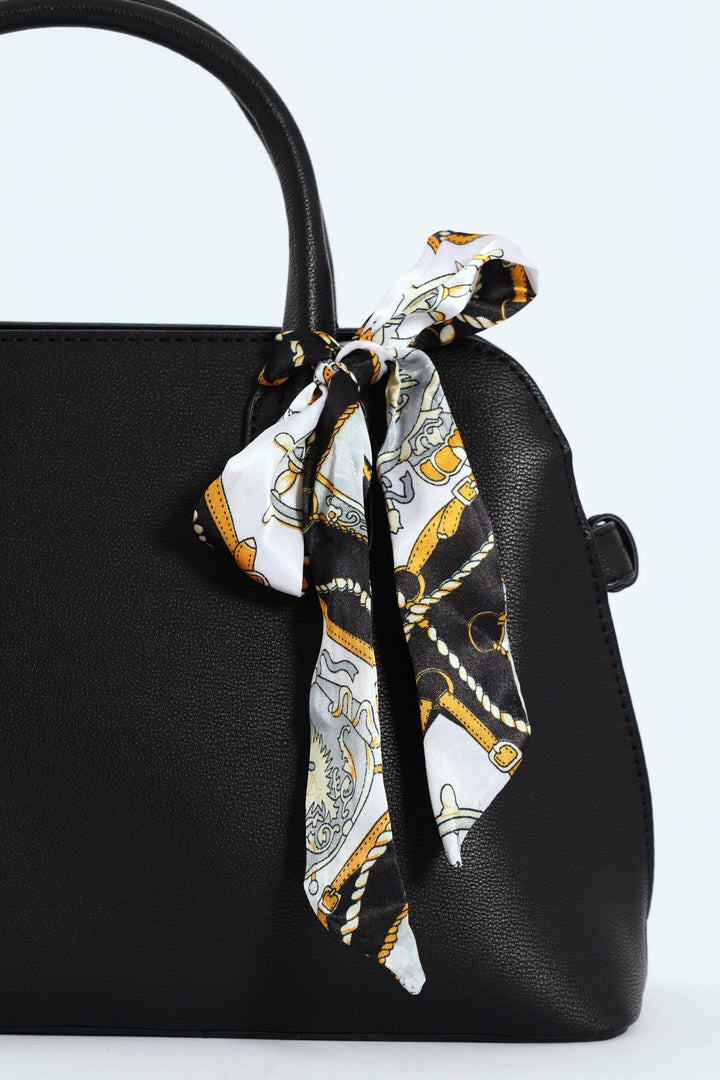 Ribbon Detail Double Handle Bowling Bag - Black