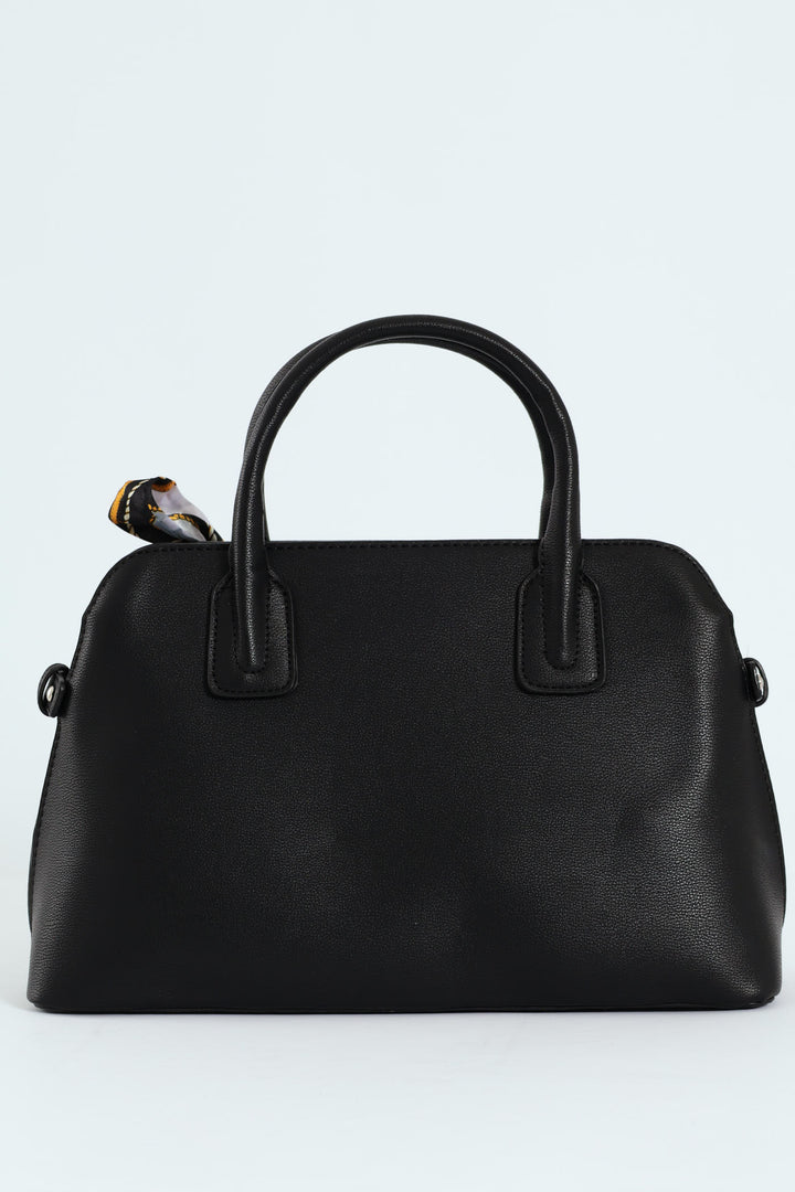 Ribbon Detail Double Handle Bowling Bag - Black