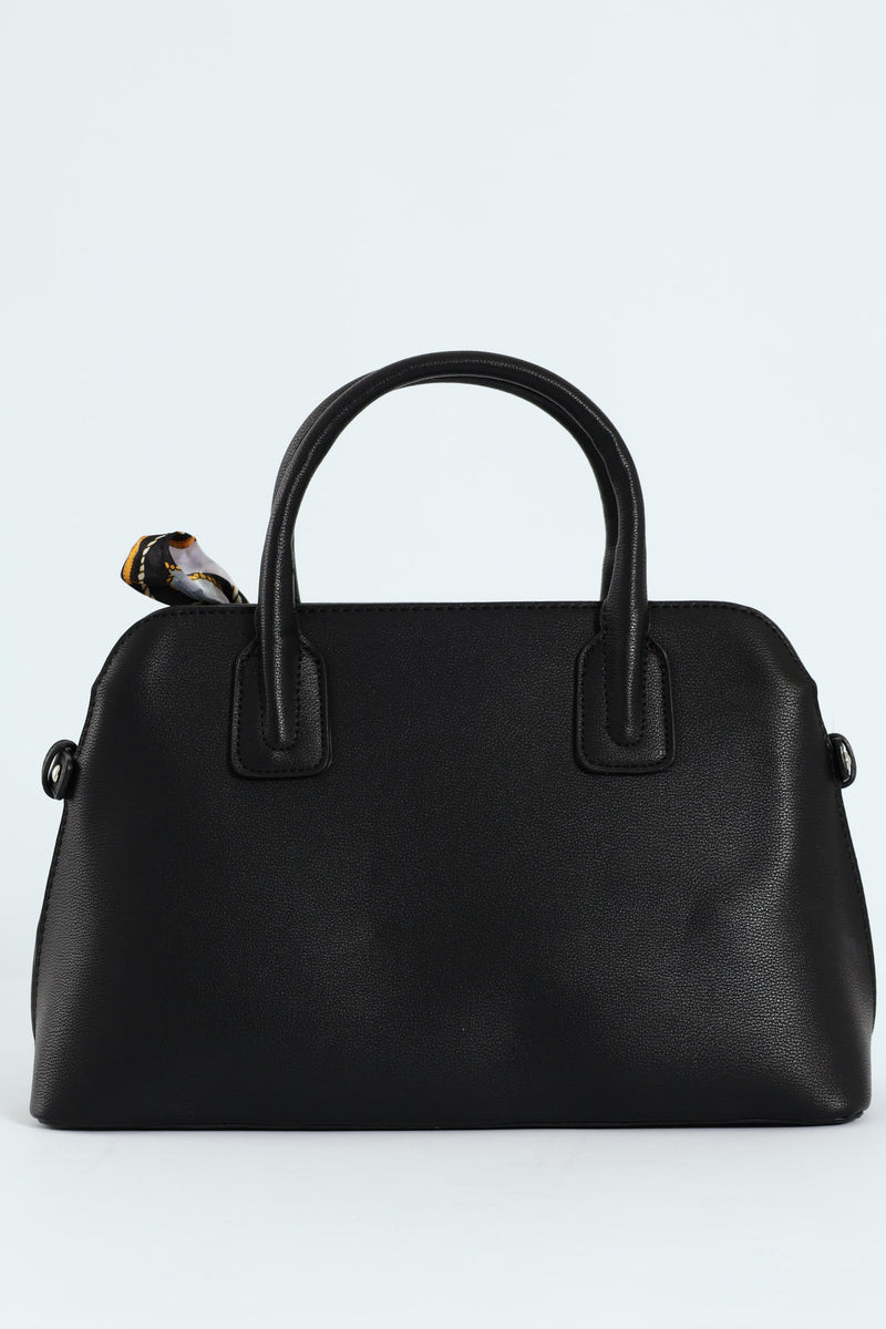 Ribbon Detail Double Handle Bowling Bag - Black