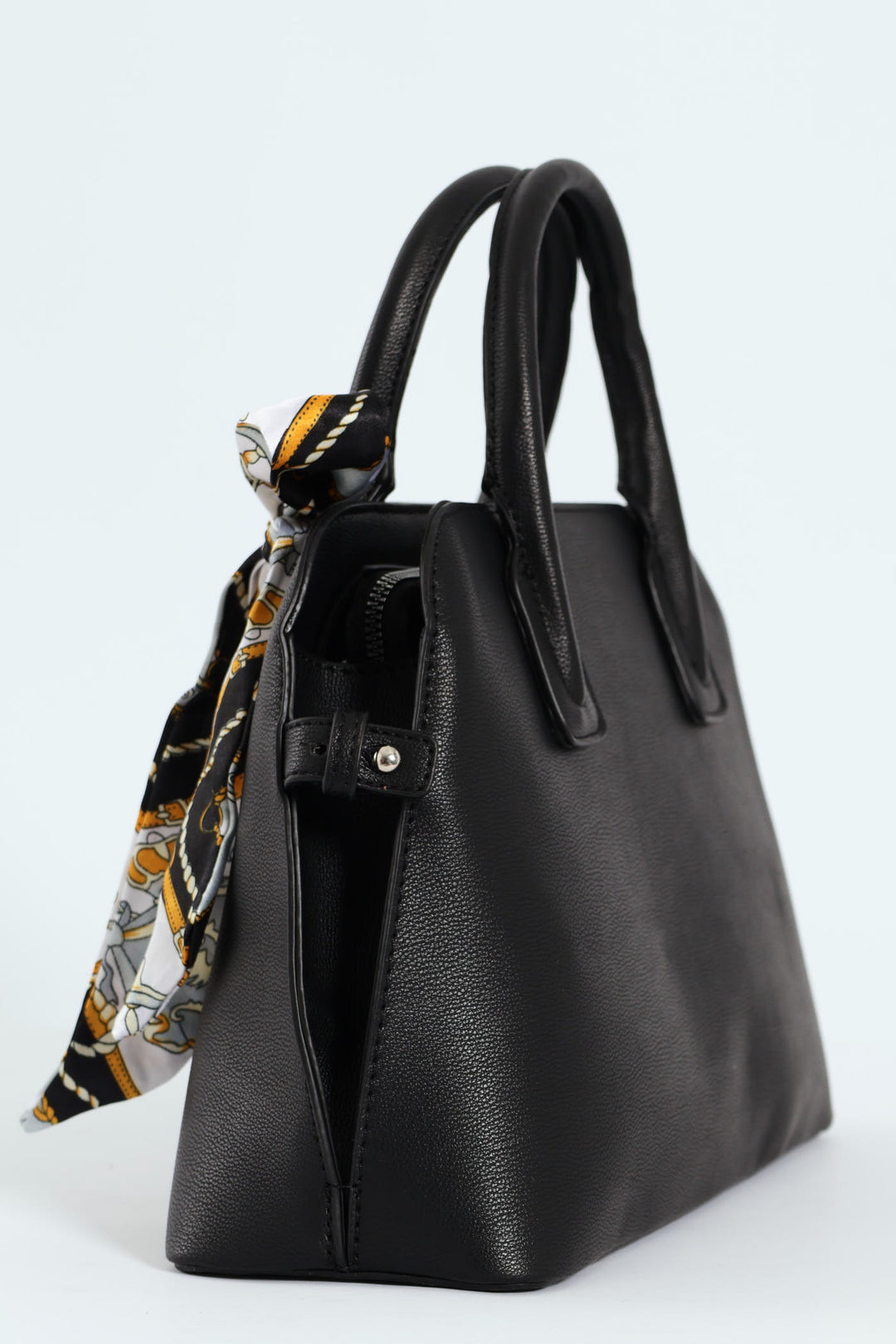 Ribbon Detail Double Handle Bowling Bag - Black