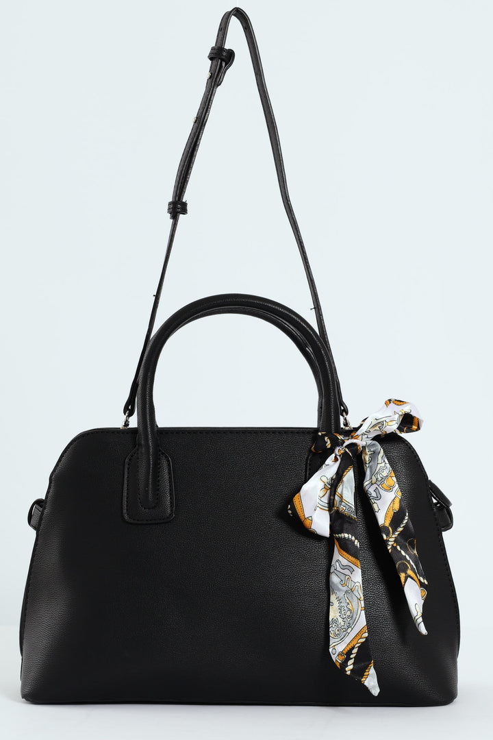 Ribbon Detail Double Handle Bowling Bag - Black