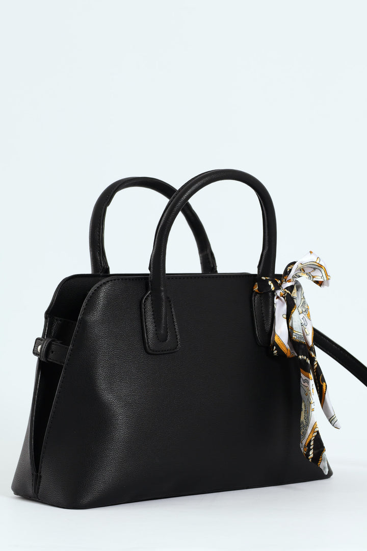 Ribbon Detail Double Handle Bowling Bag - Black