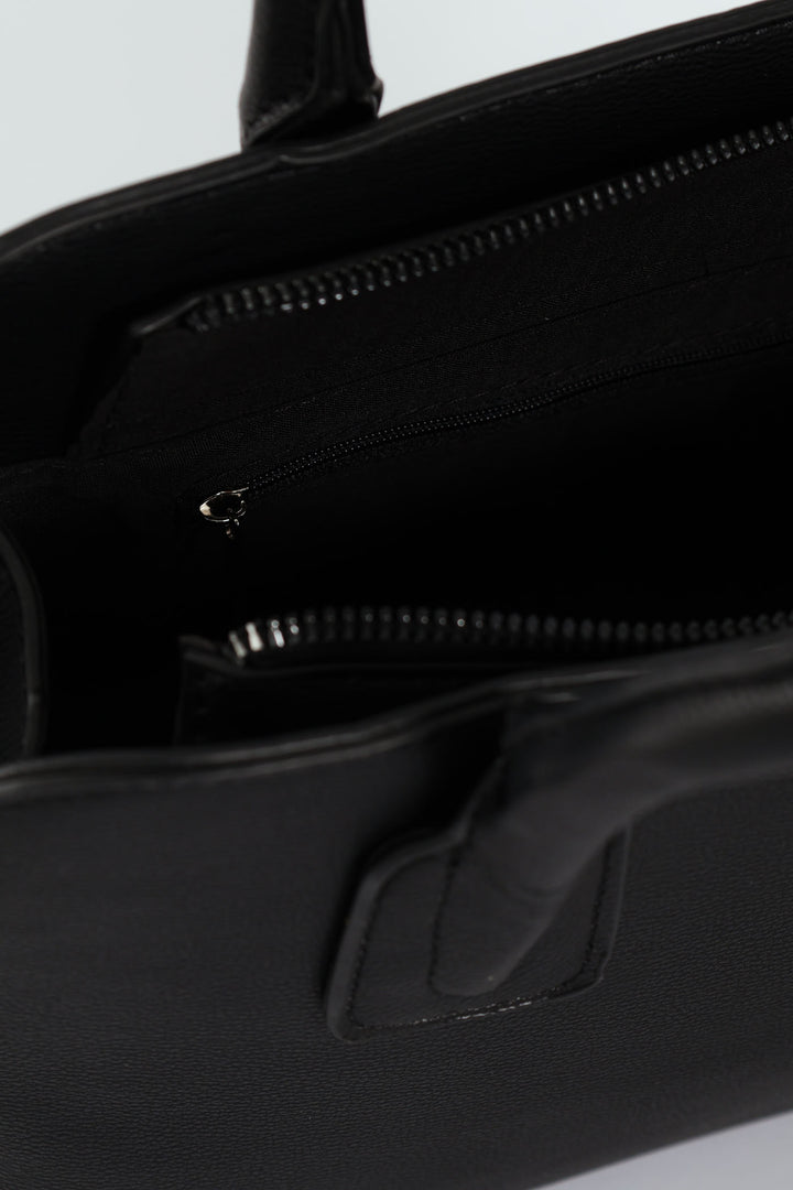 Ribbon Detail Double Handle Bowling Bag - Black
