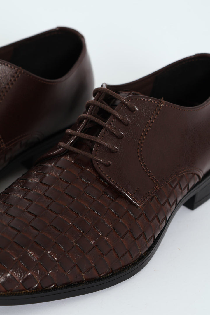 Weave Upper Lace Up Formal Shoe - Chocolate