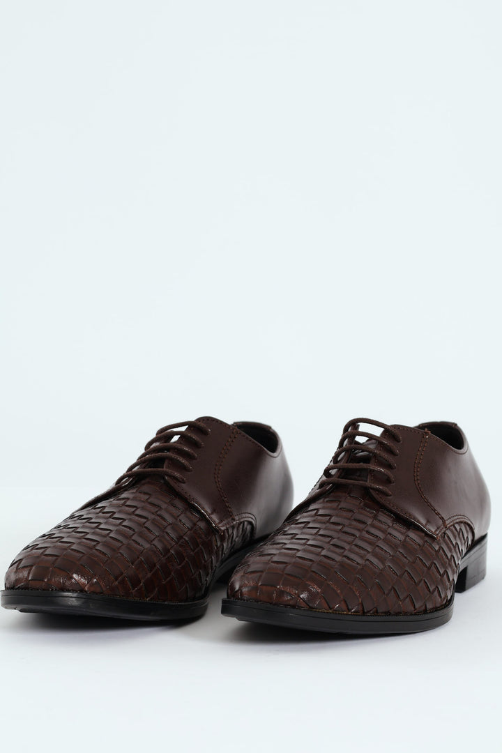 Weave Upper Lace Up Formal Shoe - Chocolate