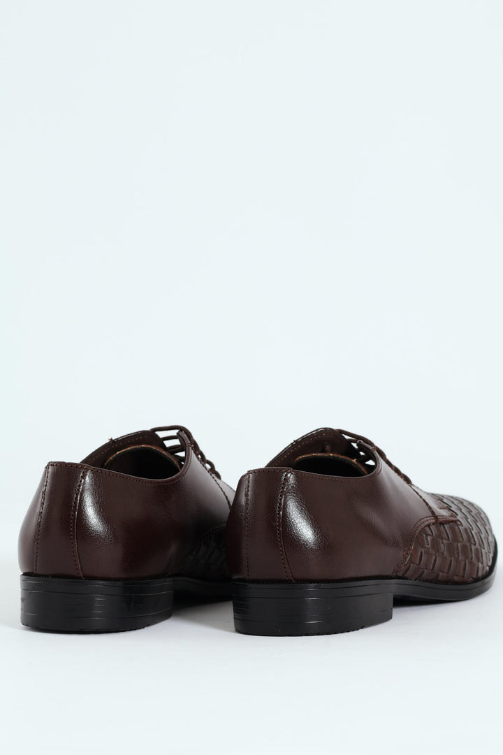 Weave Upper Lace Up Formal Shoe - Chocolate