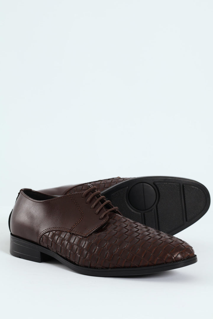 Weave Upper Lace Up Formal Shoe - Chocolate