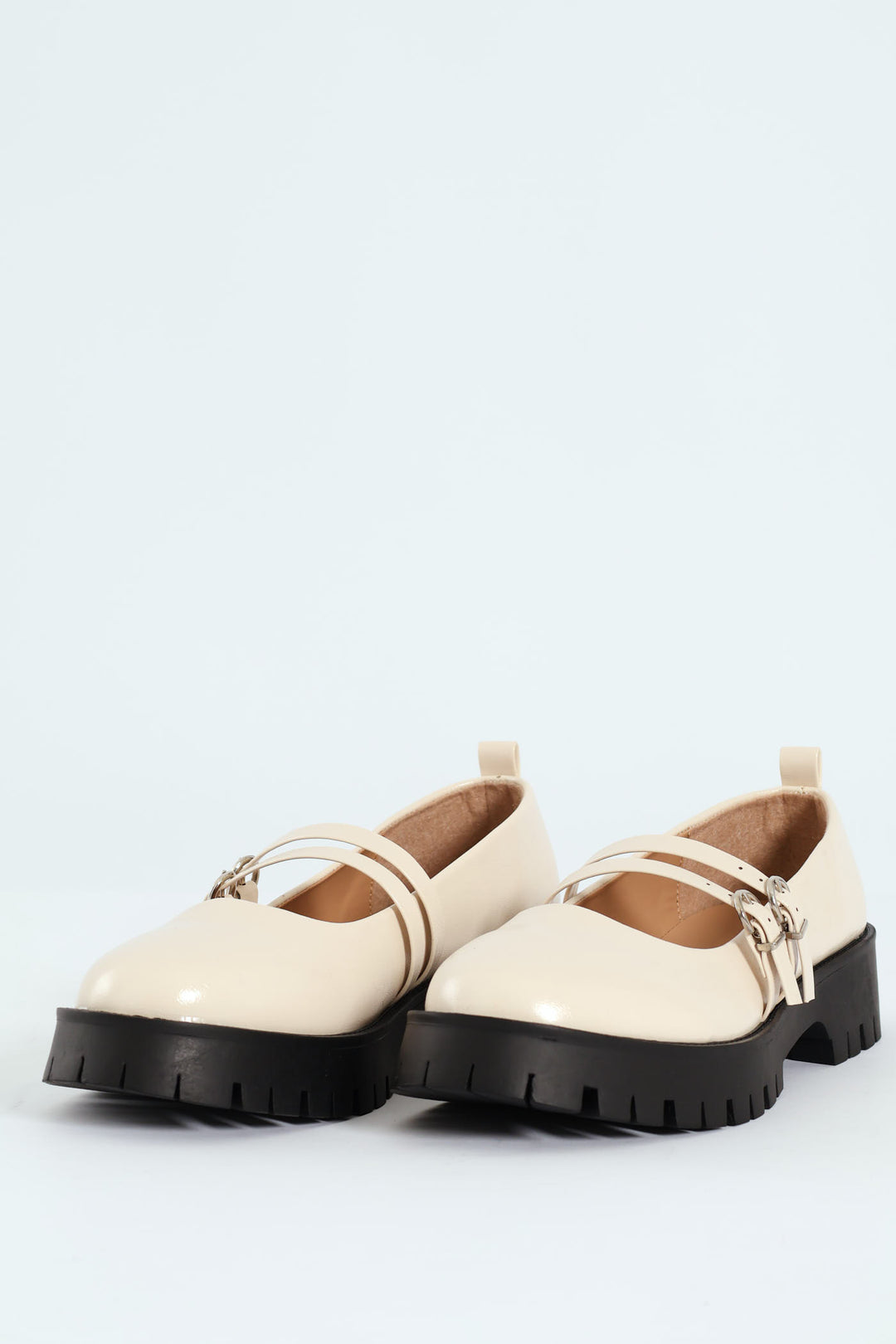 Chunky Double Strap Patent Mary Jane Loafer - Cream