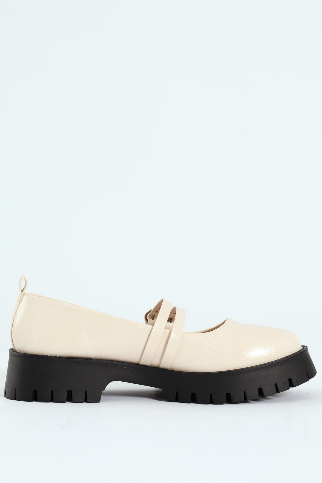 Chunky Double Strap Patent Mary Jane Loafer - Cream