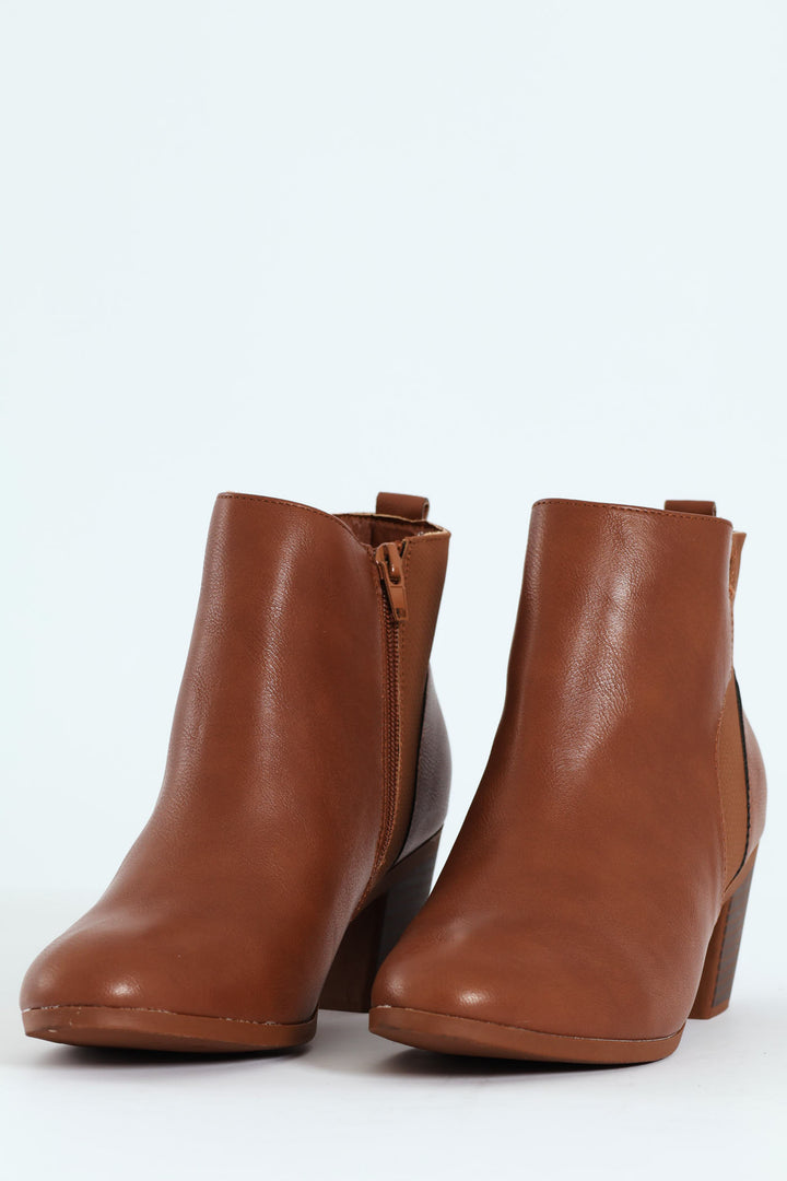 Pu Insert Chelsea Ankle Boot - Tan