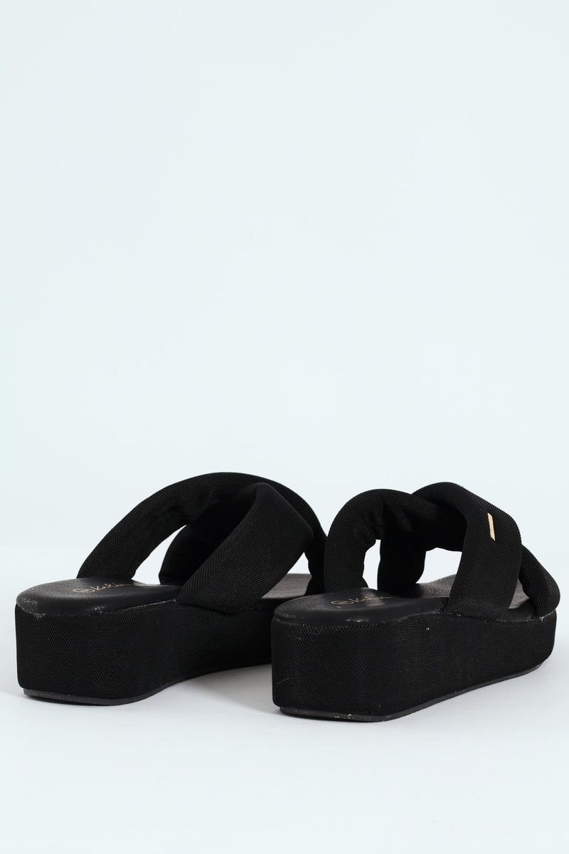 Mesh Crosstrap On Flatform Sandal - Black