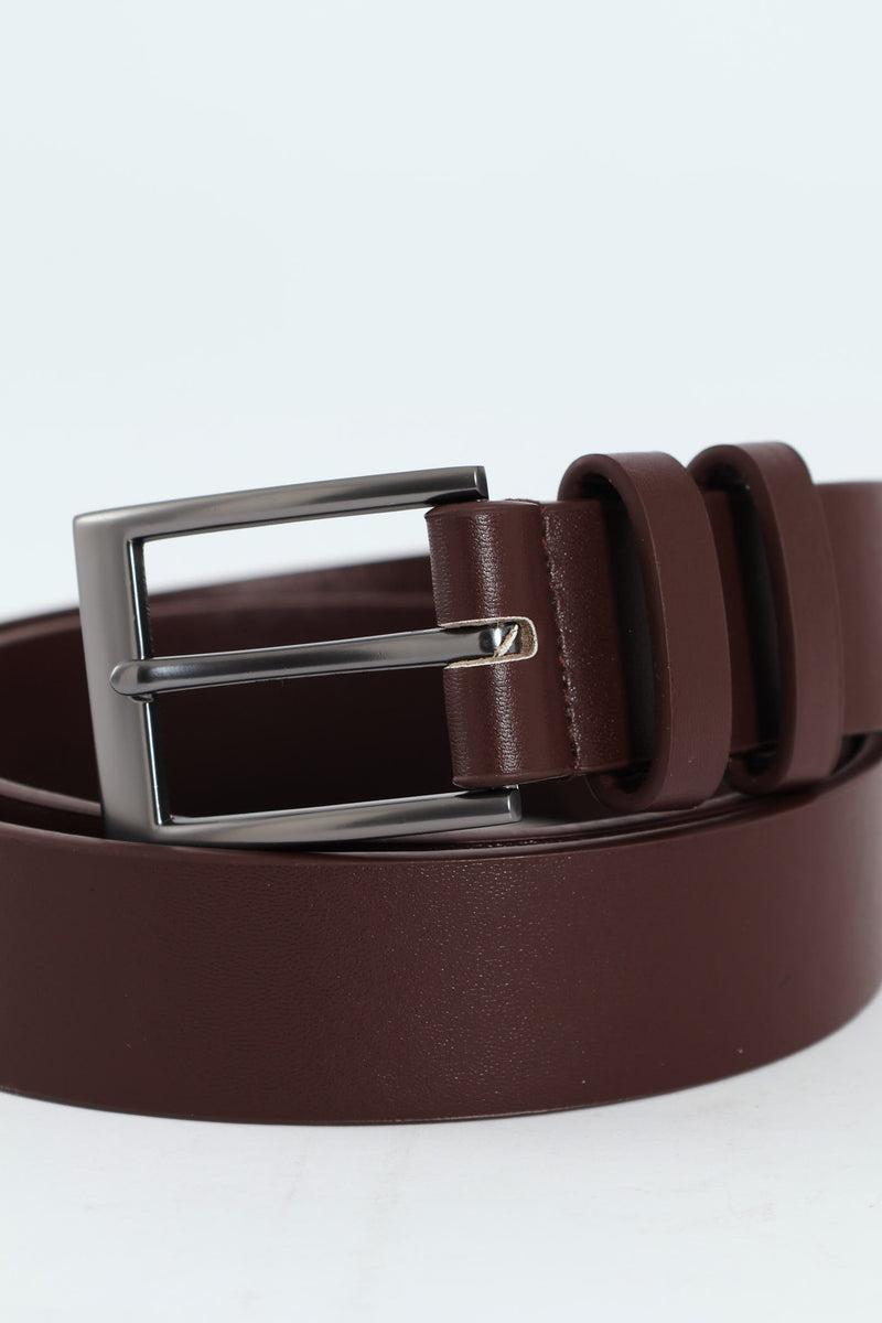 Formal Belt With Stitch Detail - Brown