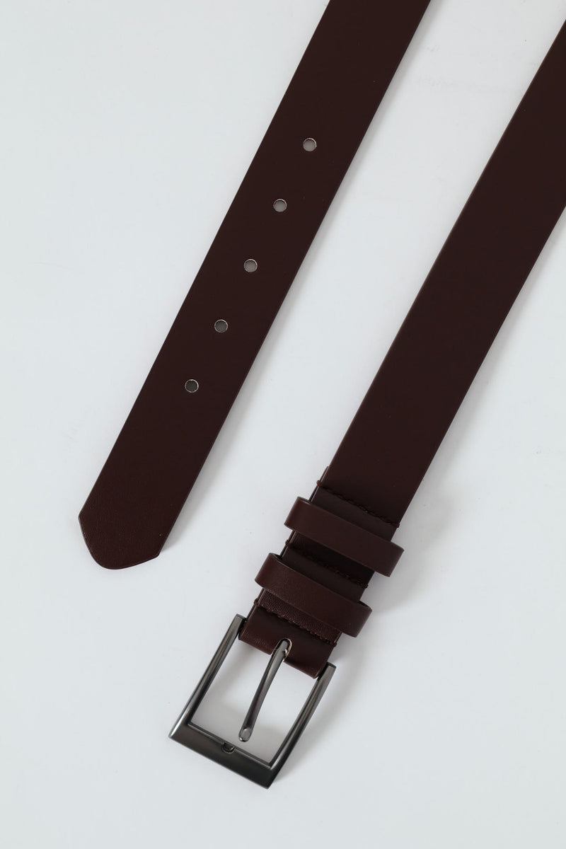 Formal Belt With Stitch Detail - Brown