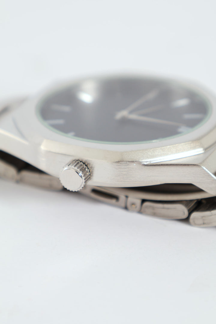 Black Dial Silver Metal Link Watch - Silver