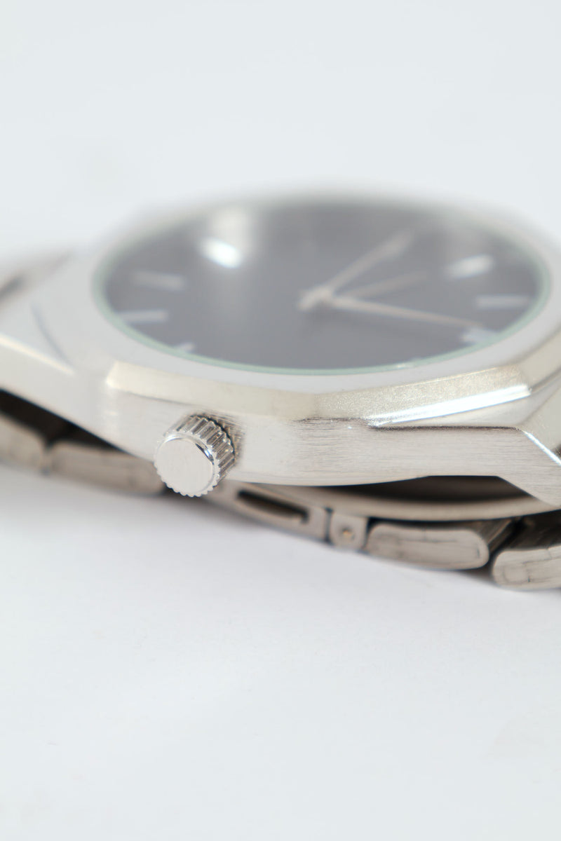 Black Dial Silver Metal Link Watch - Silver