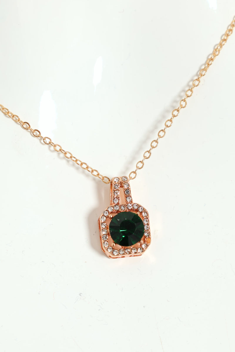 2 Pack Green Stone Stud & Pendant Set - Gold