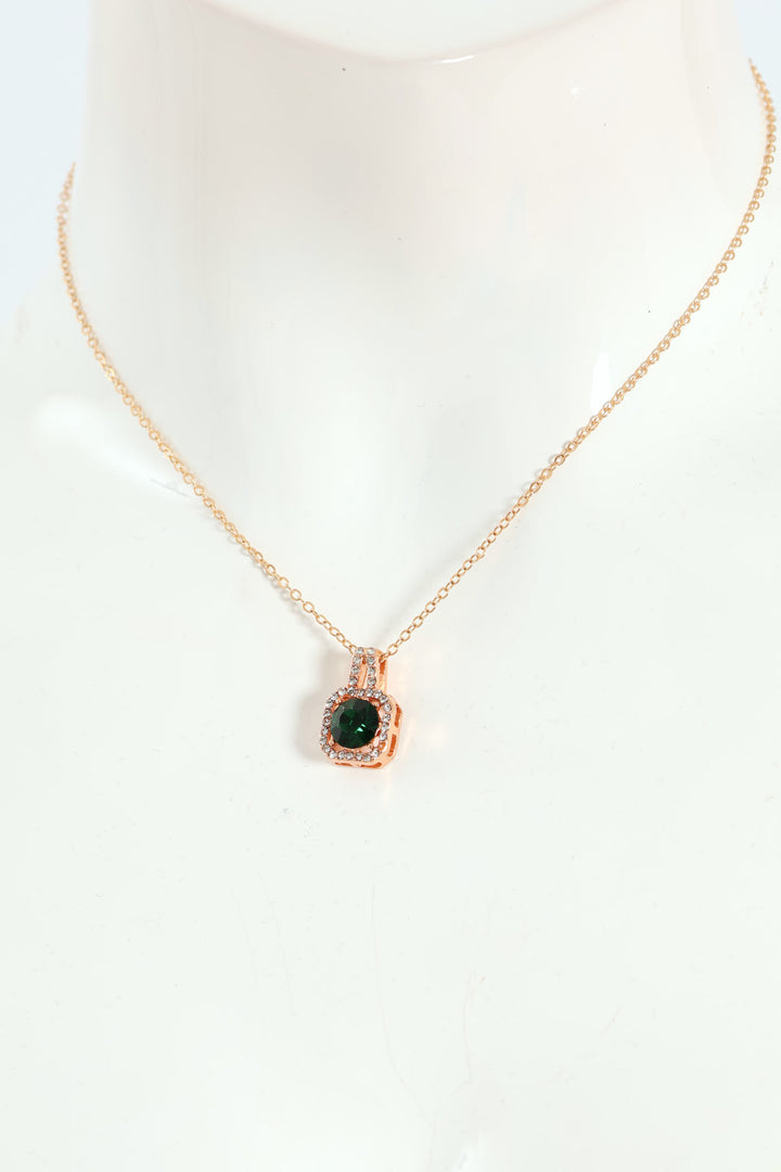 2 Pack Green Stone Stud & Pendant Set - Gold