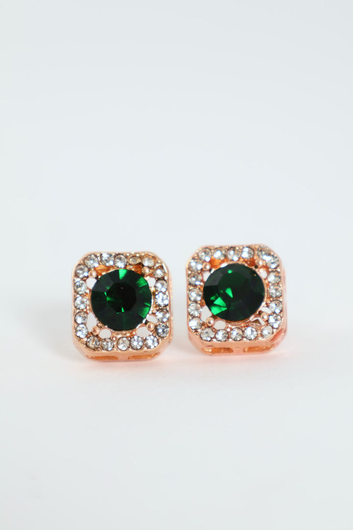 2 Pack Green Stone Stud & Pendant Set - Gold