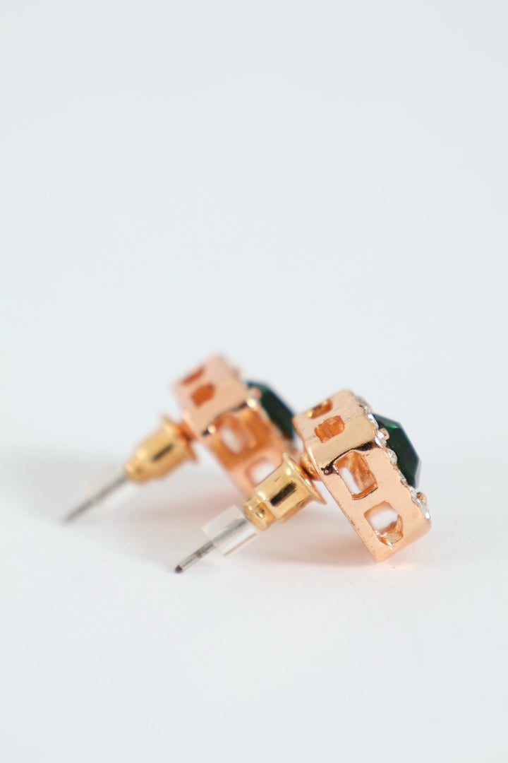 2 Pack Green Stone Stud & Pendant Set - Gold