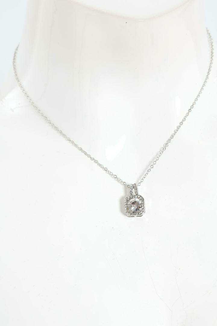 2 Pack Diamante Stud & Pendant Set - Silver