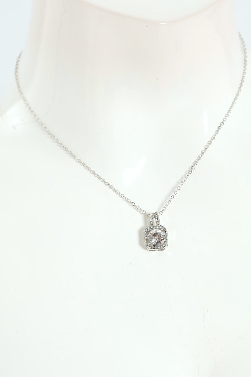 2 Pack Diamante Stud & Pendant Set - Silver
