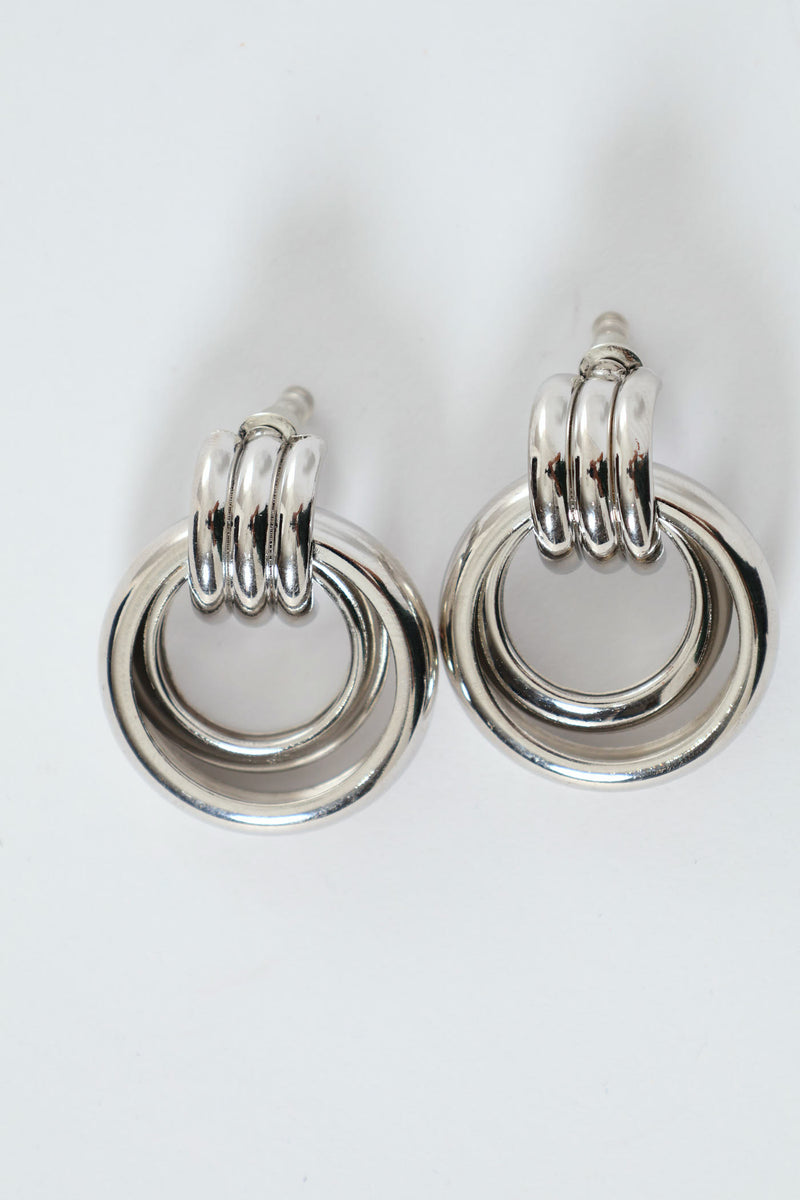 Double Ring Doorknocker Earrings - Silver