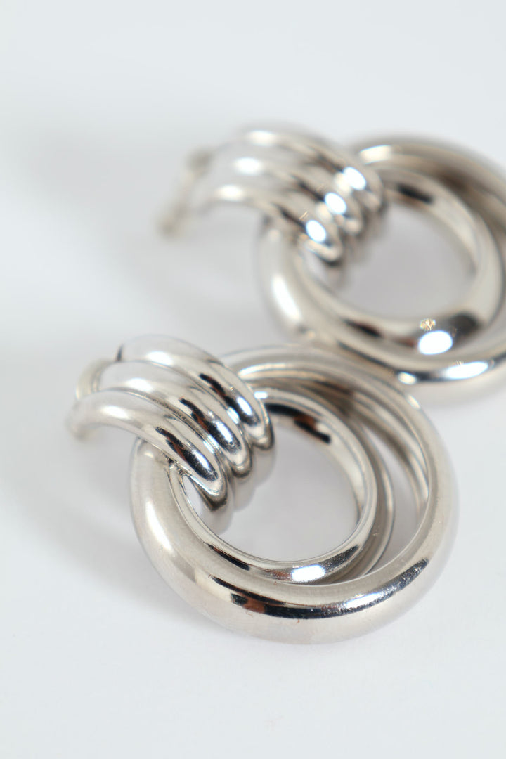 Double Ring Doorknocker Earrings - Silver