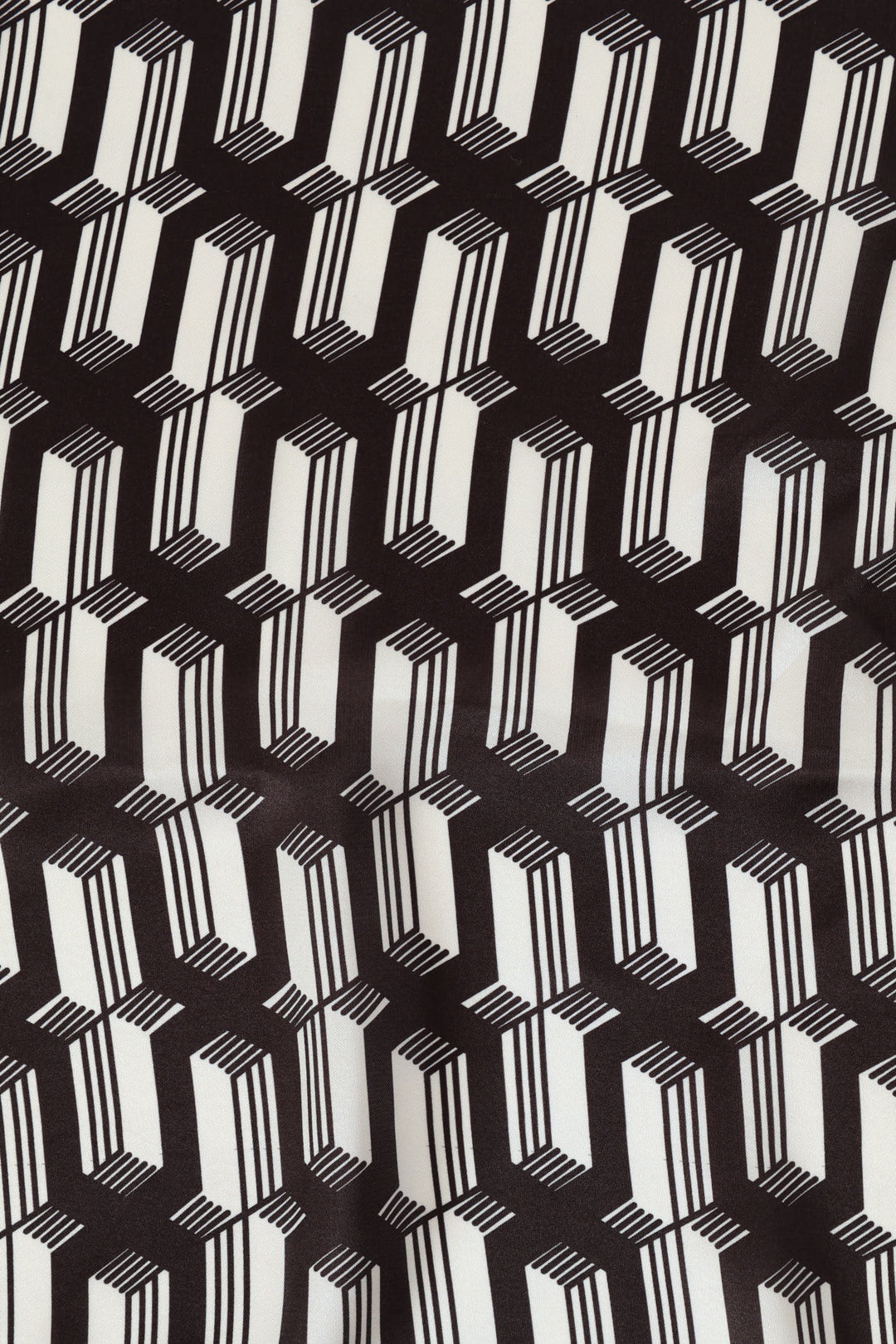 Geo Border Print Satin Feel Scarf - Black