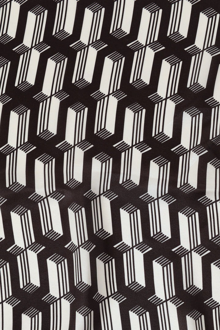 Geo Border Print Satin Feel Scarf - Black