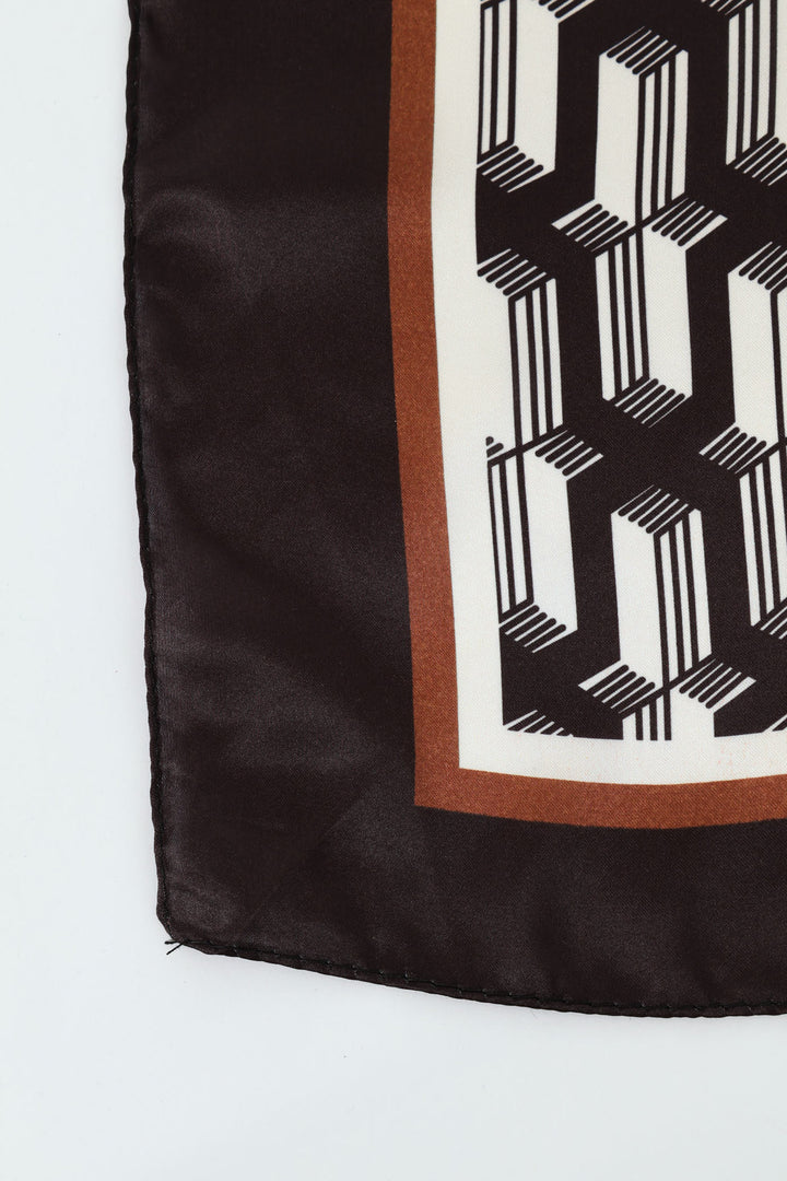 Geo Border Print Satin Feel Scarf - Black