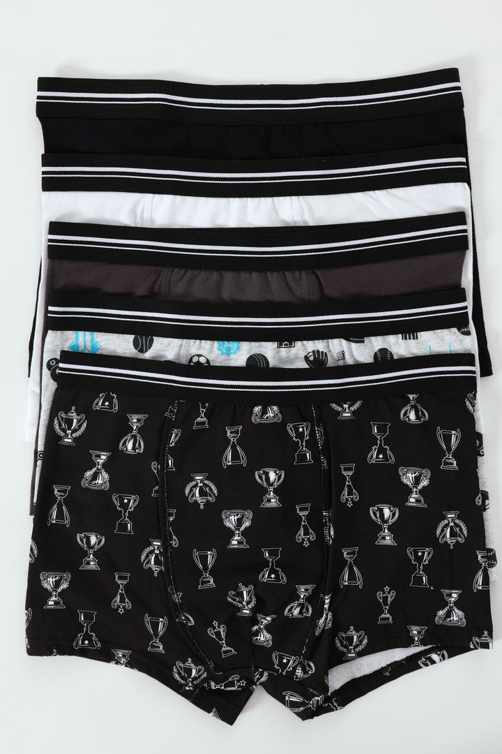 Boys 5 Pack Sports Themed Boxers - Black