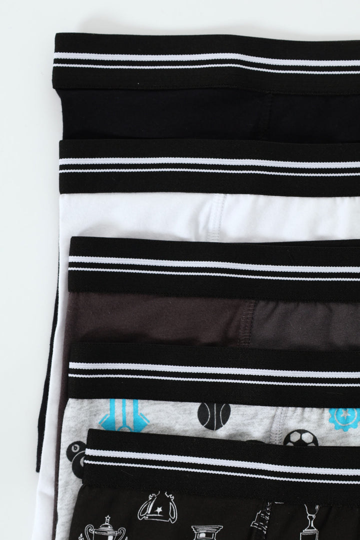 Boys 5 Pack Sports Themed Boxers - Black