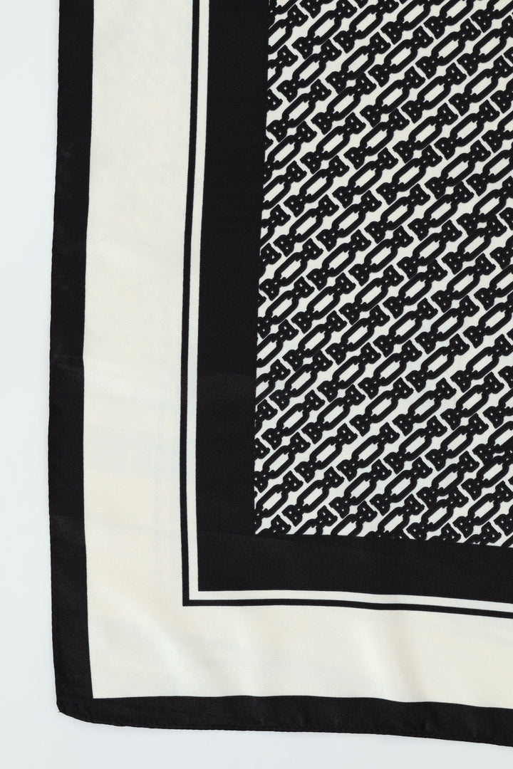 Border Chain Satin Feel Scarf - Black/White