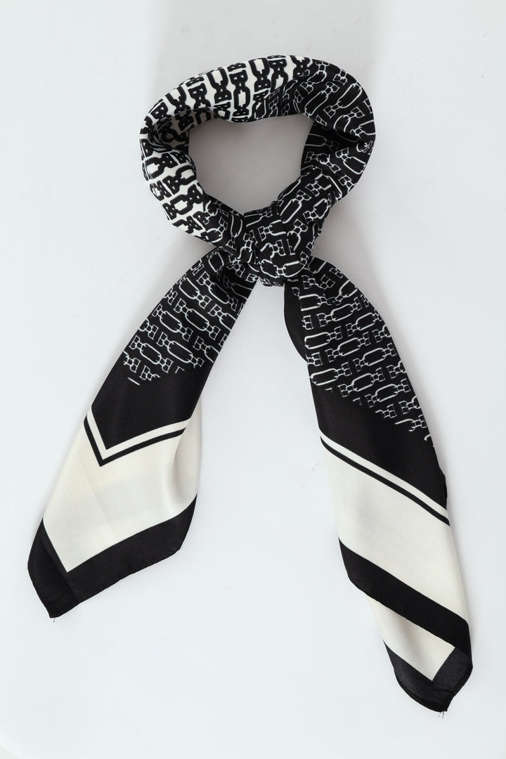 Border Chain Satin Feel Scarf - Black/White