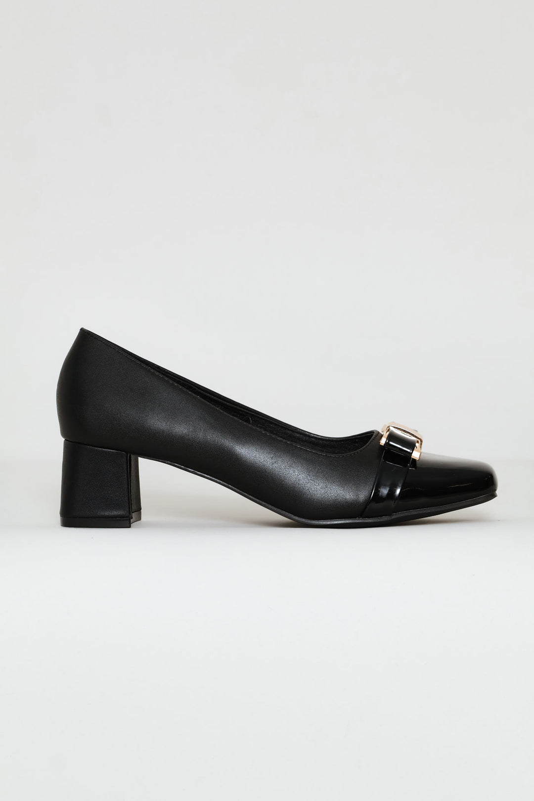 Square Toe Court Block Heel - Black