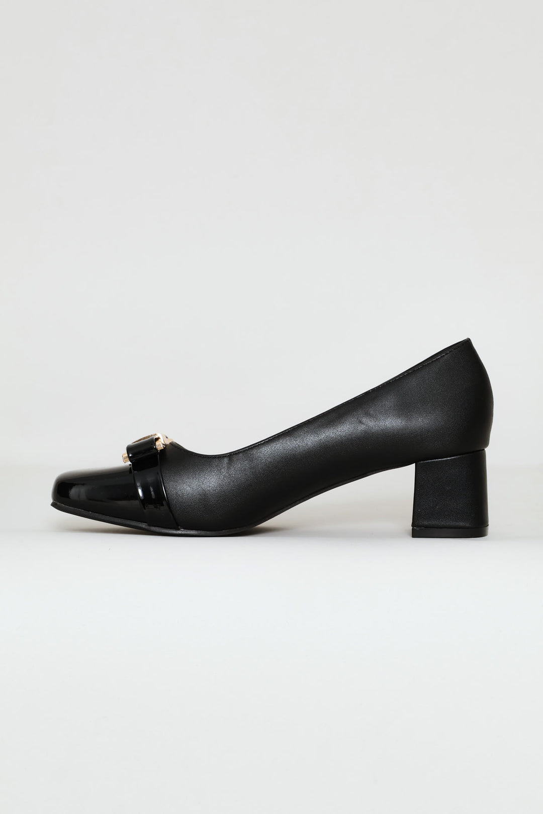 Square Toe Court Block Heel - Black