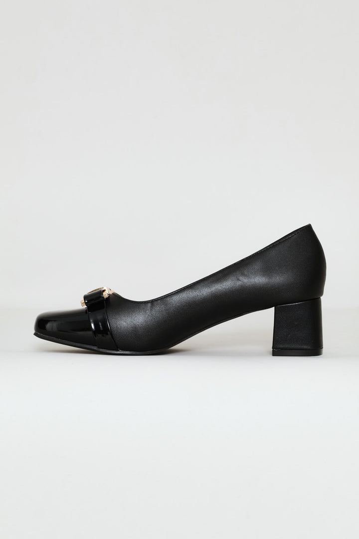 Square Toe Court Block Heel - Black