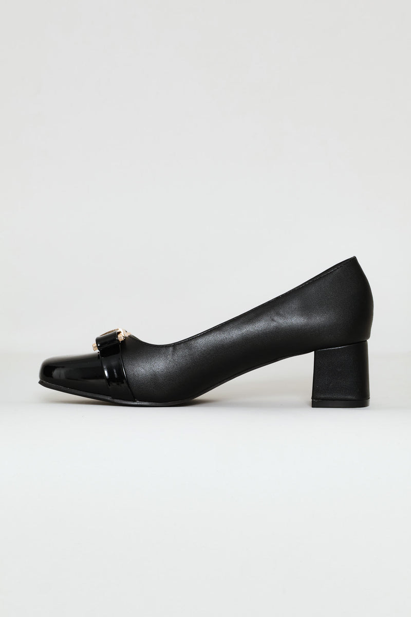 Square Toe Court Block Heel - Black