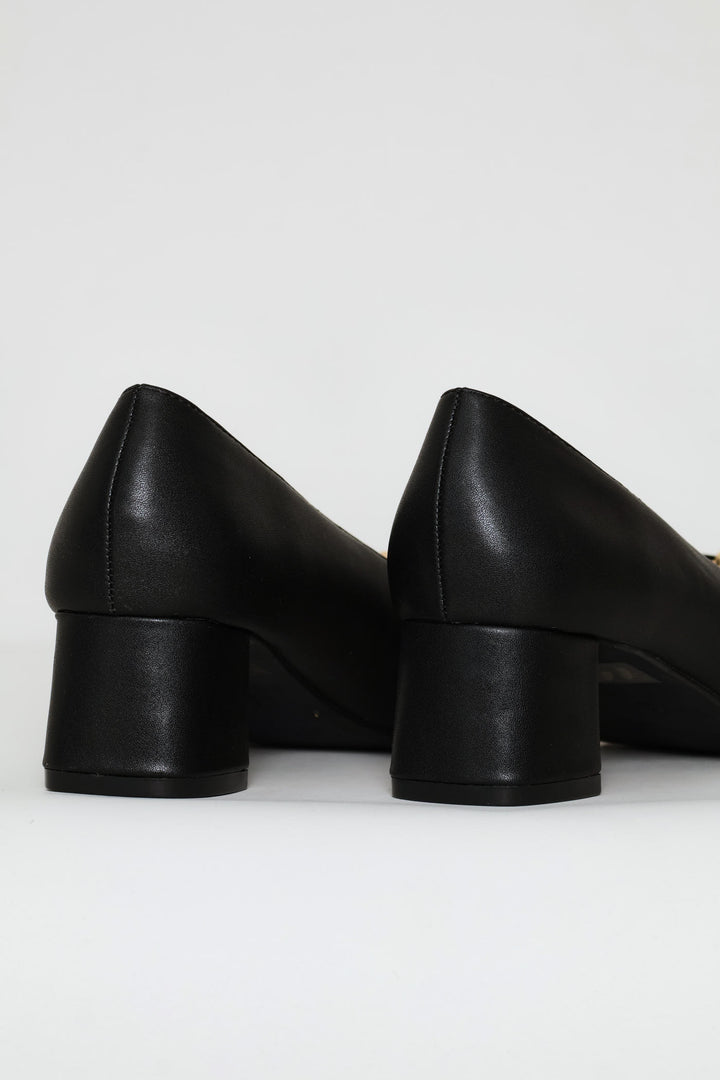 Square Toe Court Block Heel - Black