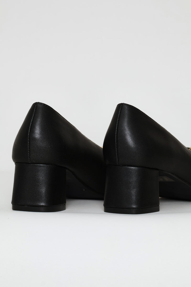 Square Toe Court Block Heel - Black