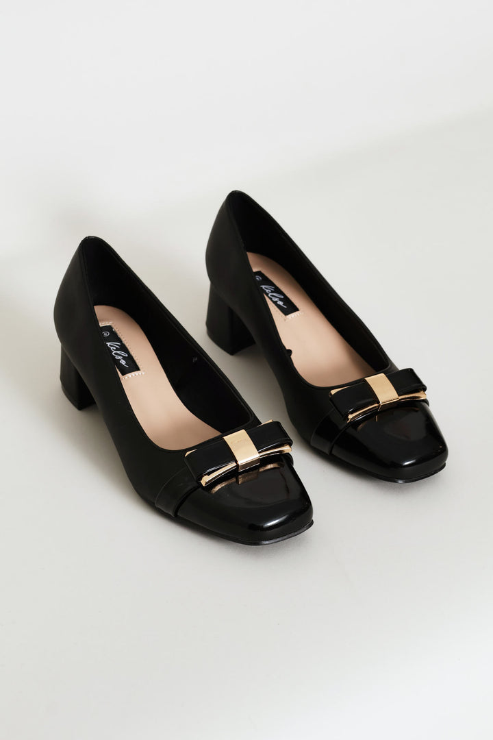 Square Toe Court Block Heel - Black