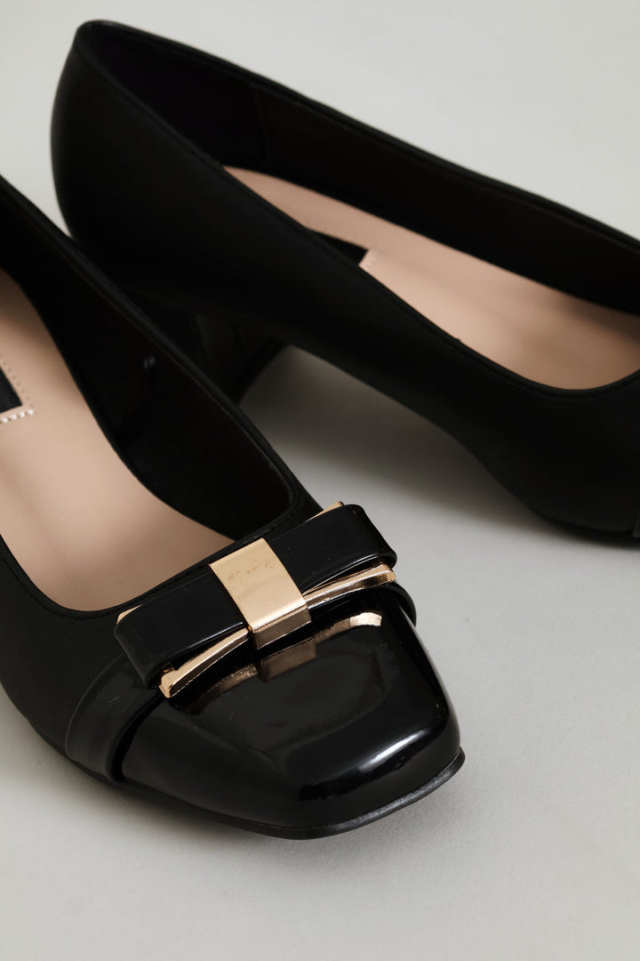 Square Toe Court Block Heel - Black